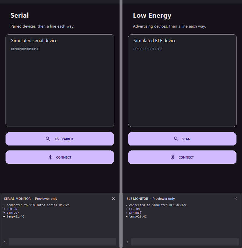 The serial monitor in the Previewer