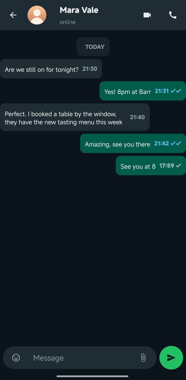 A conversation with message bubbles, rebuilt with ApkPy