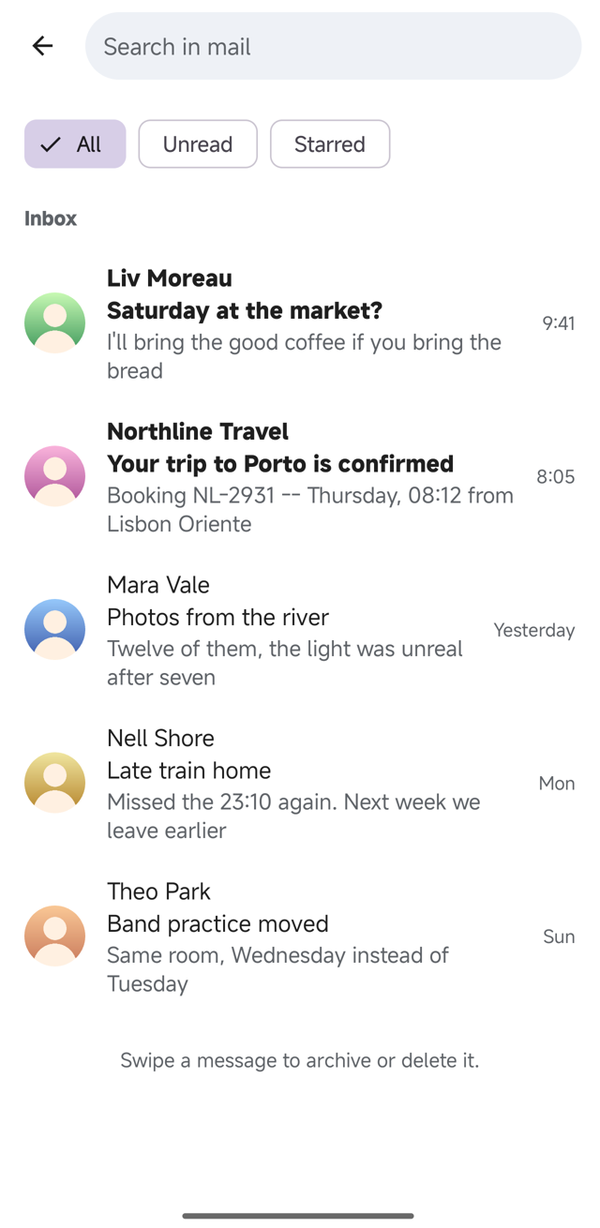 A mail inbox with filter chips over it, rebuilt with ApkPy