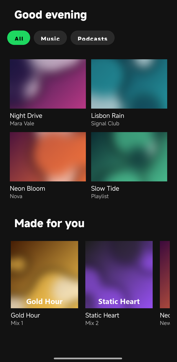 A music app home screen with covers, rebuilt with ApkPy